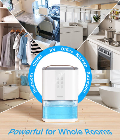 Erizolt compact dehumidifier suitable for rooms up to 1000 sq ft.