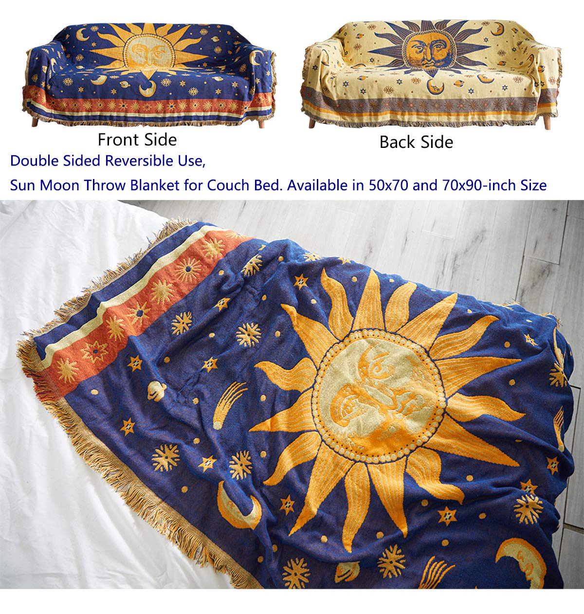 Erke Moon and Sun throw blanket folded sunny side adds vibrant décor