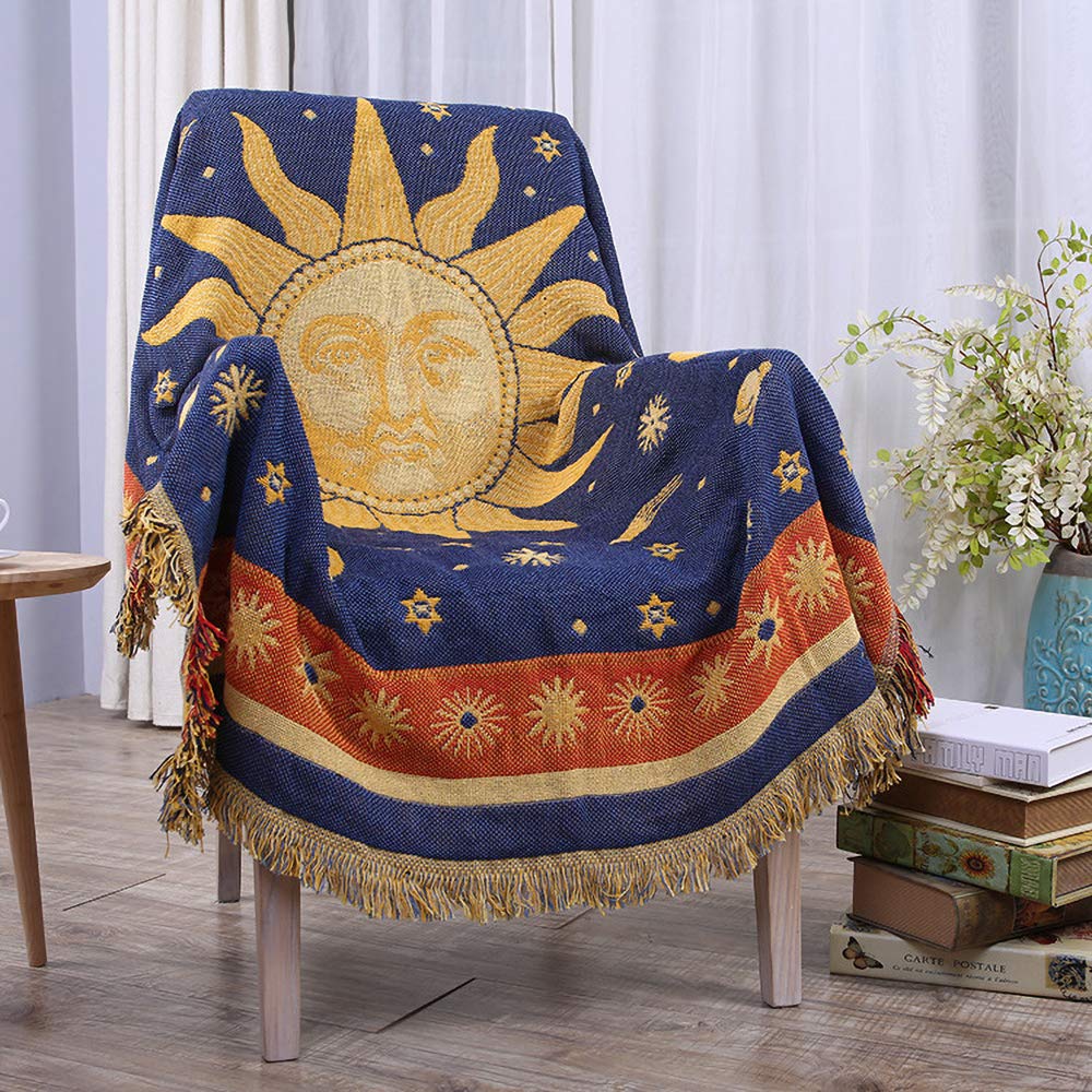 Erke Moon and Sun throw blanket front view showing cozy seating warmth
