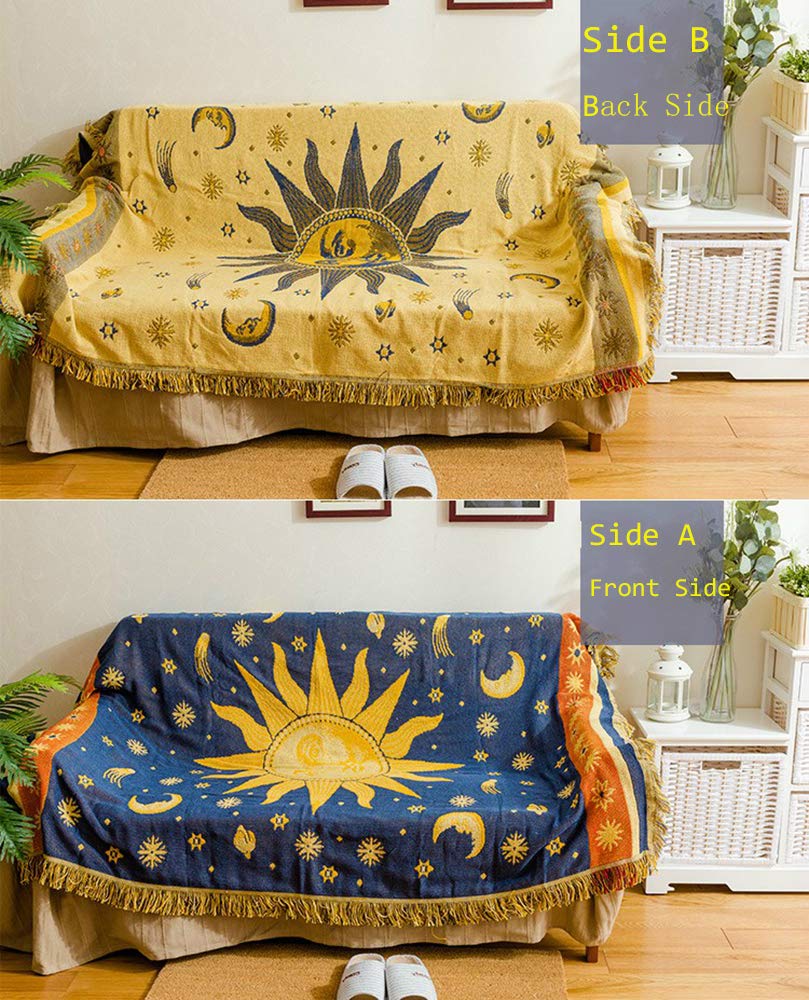 Erke Moon and Sun blanket yellow-blue tones suit any space