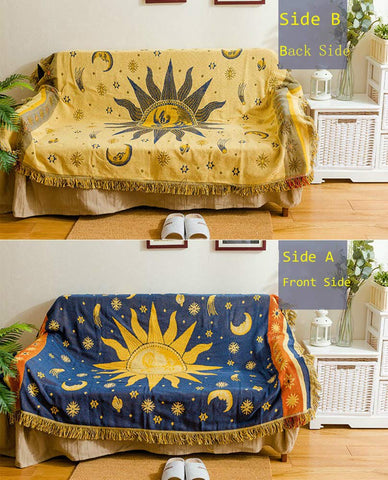 Erke Moon and Sun blanket yellow-blue tones suit any space