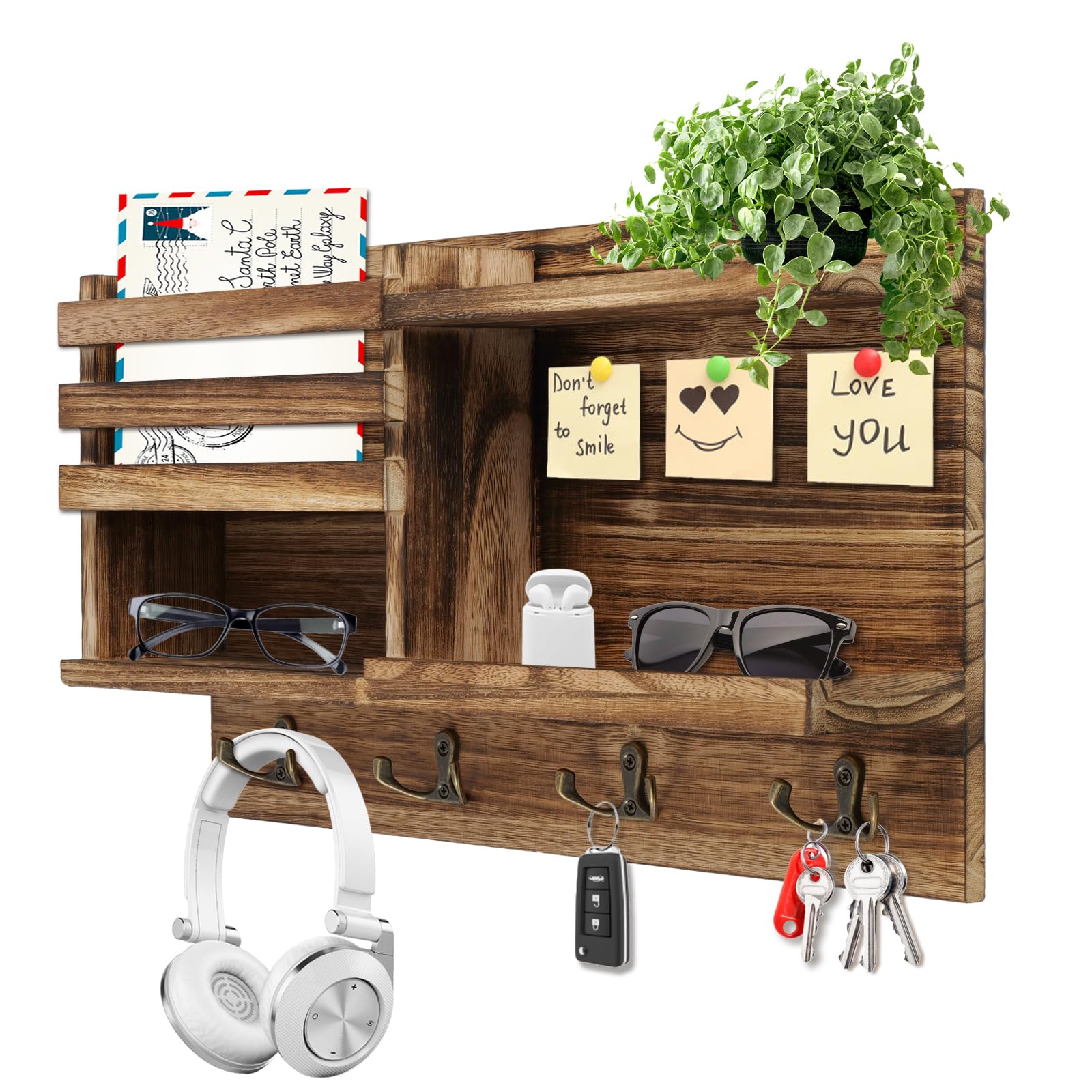 Eryvik key holder front view shows sturdy wood rack for organized entryway