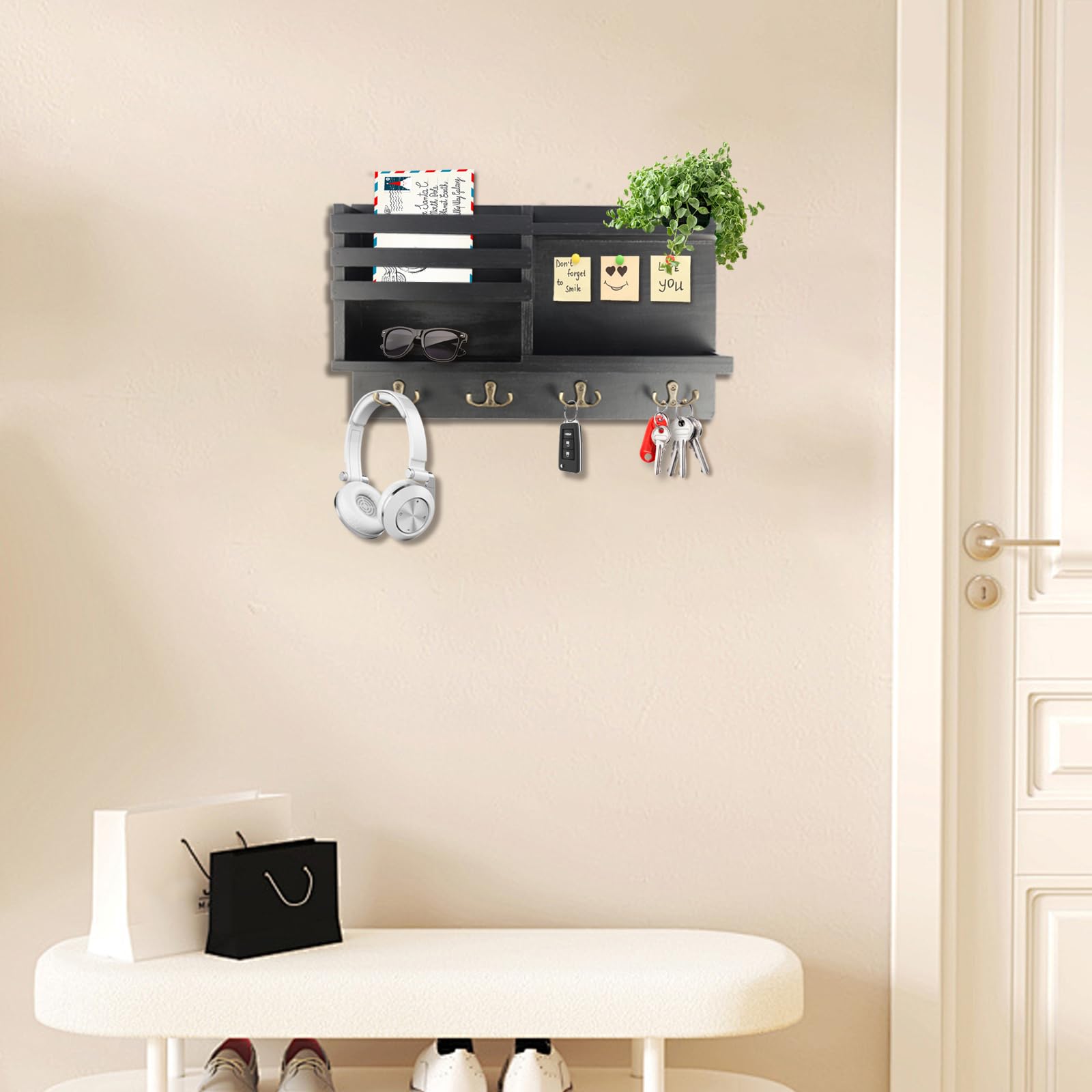 Eryvik key holder wall mount adhesive install option shown for quick setup