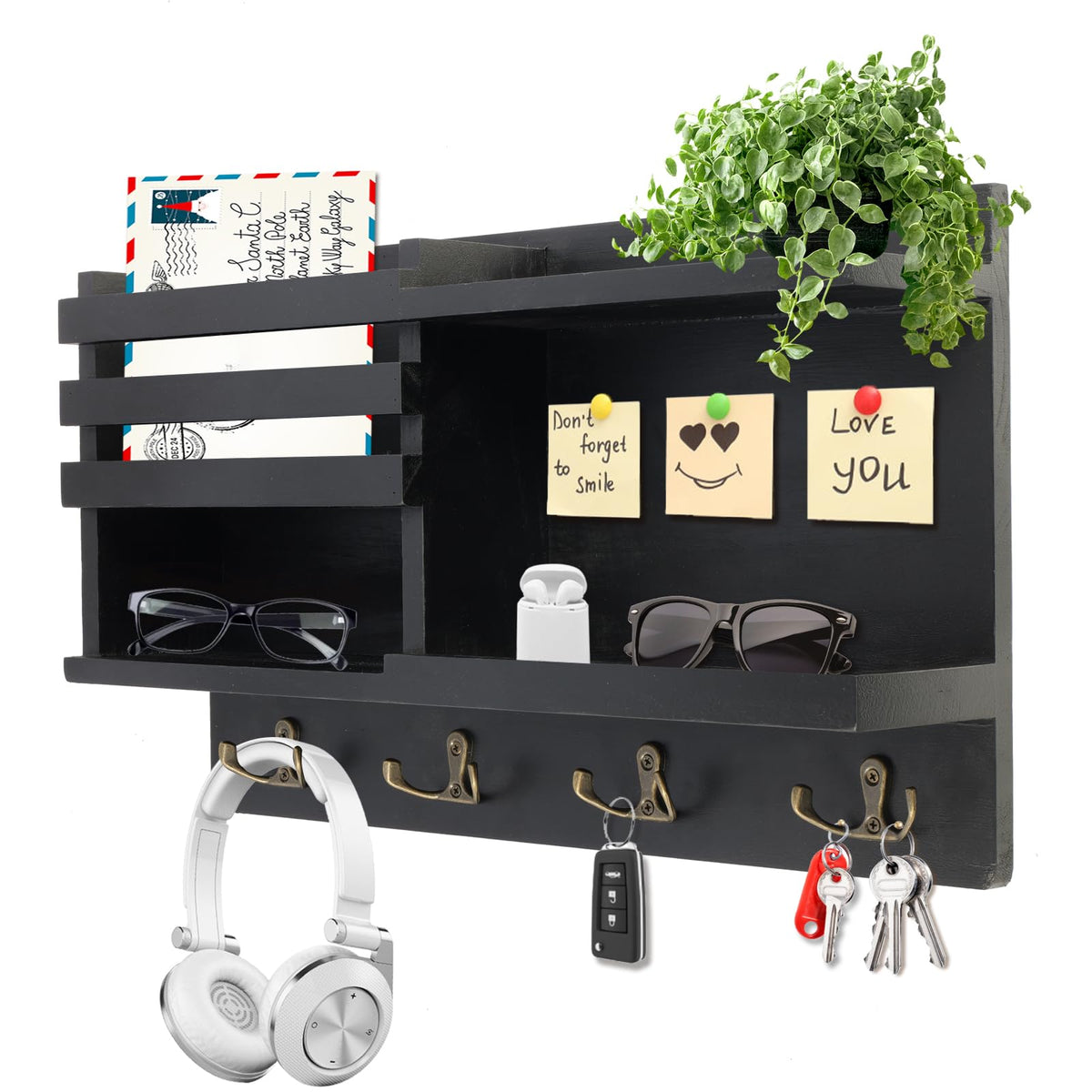 Eryvik key holder wall mount full view showing eight hooks for entryway organization
