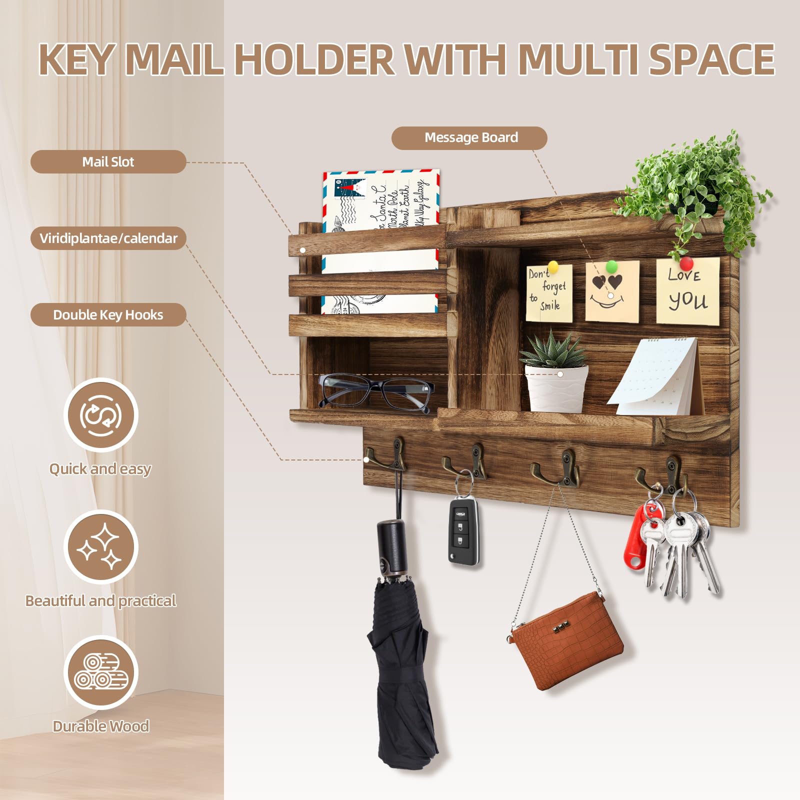 Eryvik key organizer close-up highlights natural grain and durable construction for daily use
