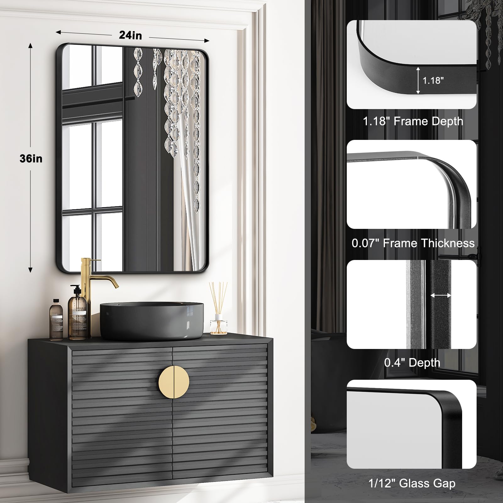 ERZERT black metal frame bathroom mirror adds farmhouse style.