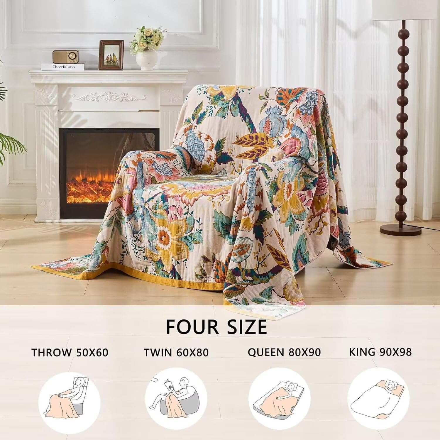 ERZVND Boho Throw Blanket fall cover with breathable cotton