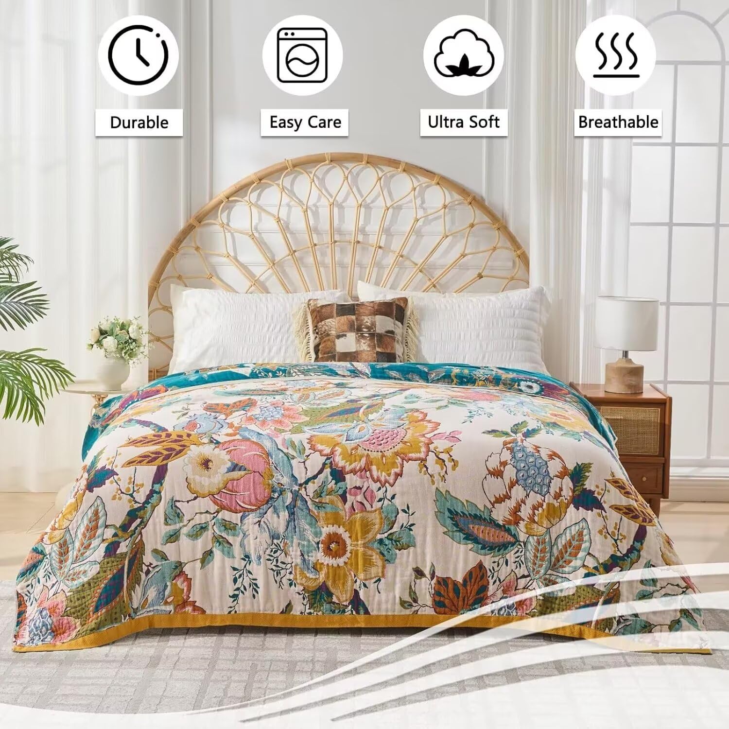 ERZVND Boho Throw Blanket draped over sofa adds cozy living room ambiance