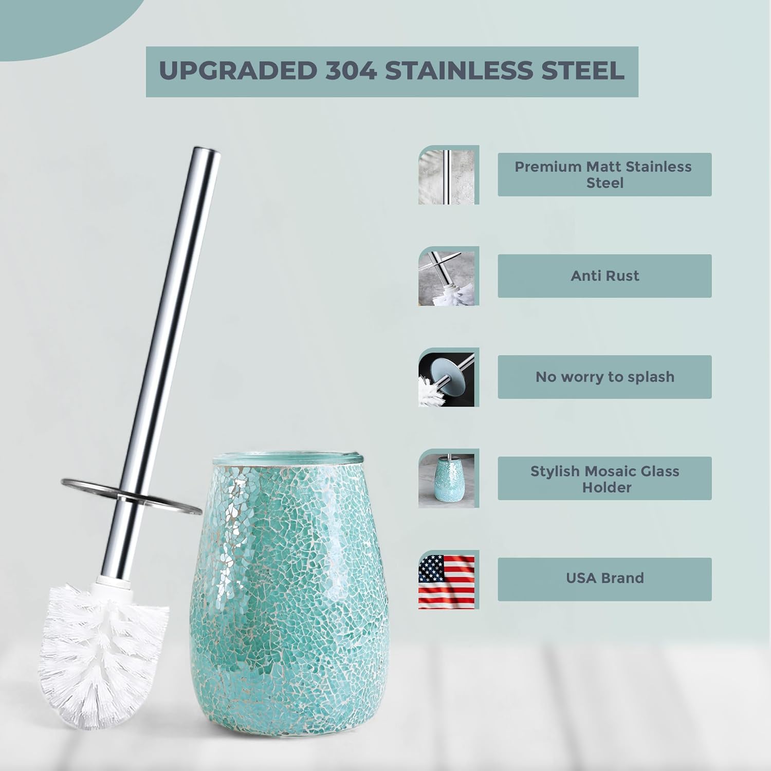 Escenzy turquoise-green toilet brush holder mosaic glass enhances bathroom decor