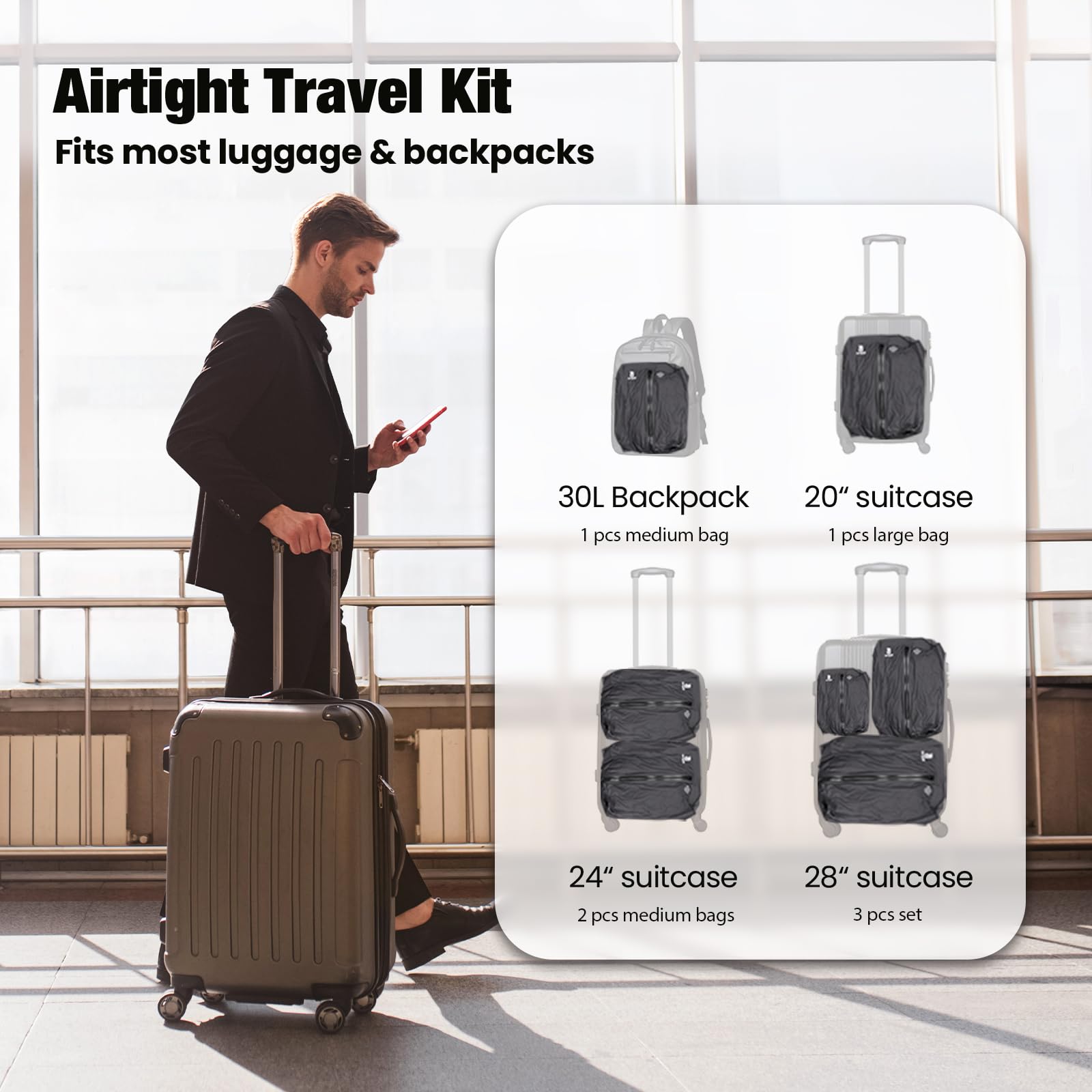 ESCRODOI three-pack space-saver bags maximize suitcase capacity.