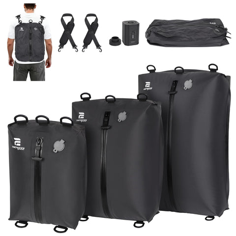 ESCRODOI three-pack vacuum bags with pump for compact travel packing.