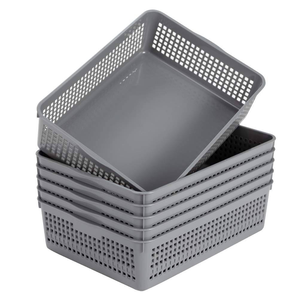 Eslite six-pack gray baskets for versatile storage and clutter control.