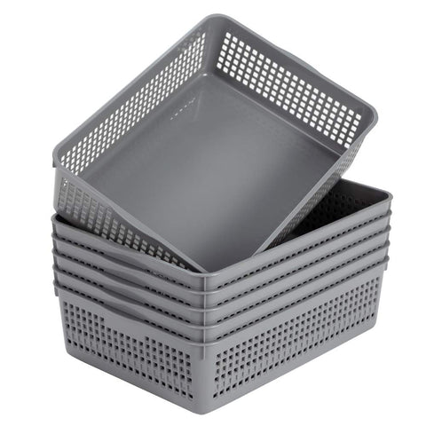 Eslite six-pack gray baskets for versatile storage and clutter control.