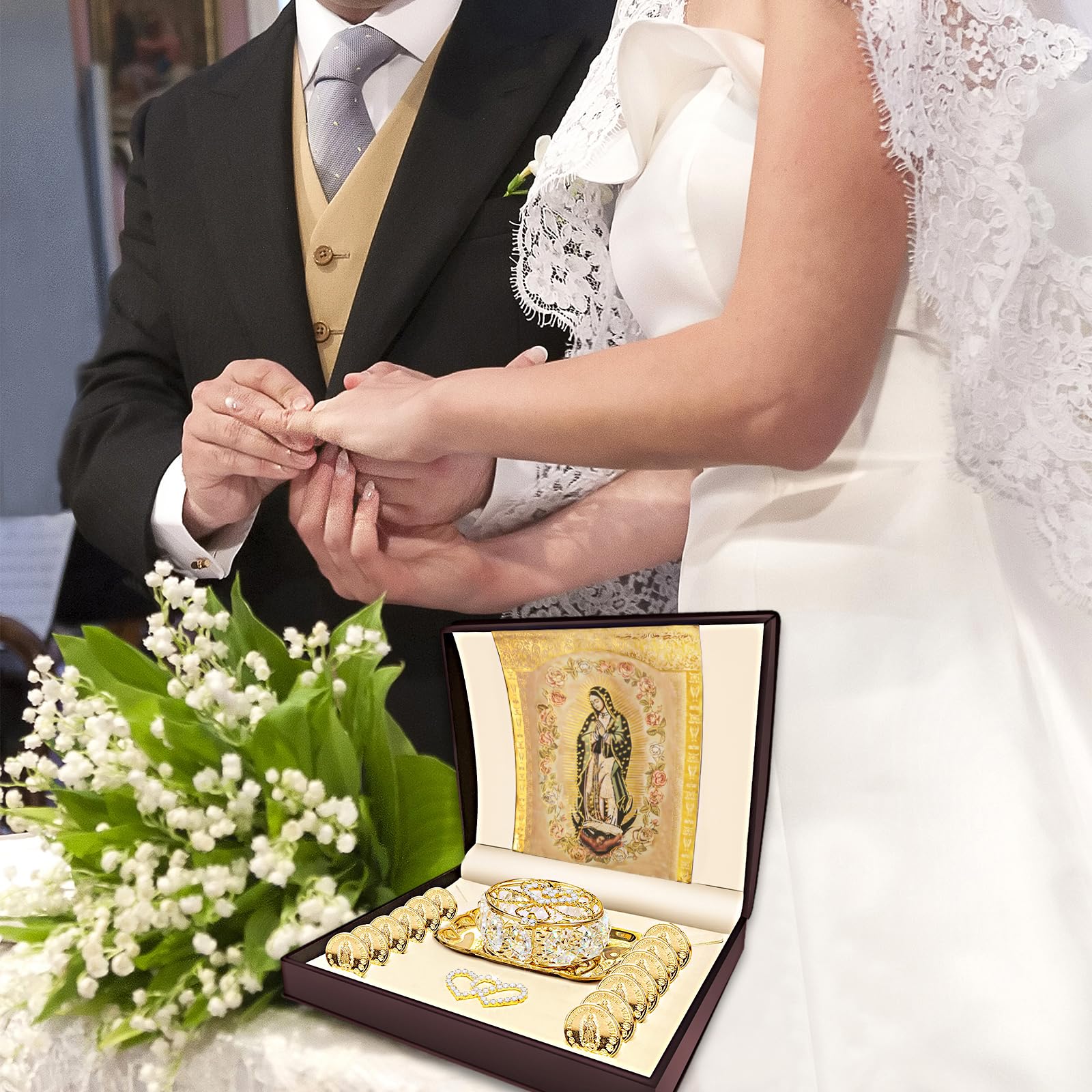 ESNOY 13 gold wedding coins bundled in a protective wrap for secure delivery