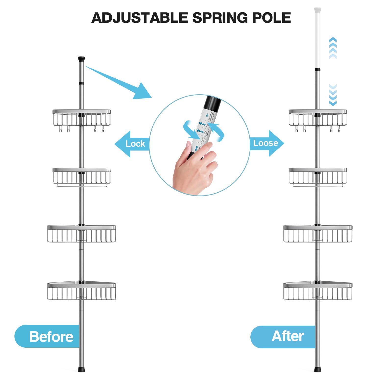 ESSEME adjustable-height pole fits 47 to 121 inches to suit your space