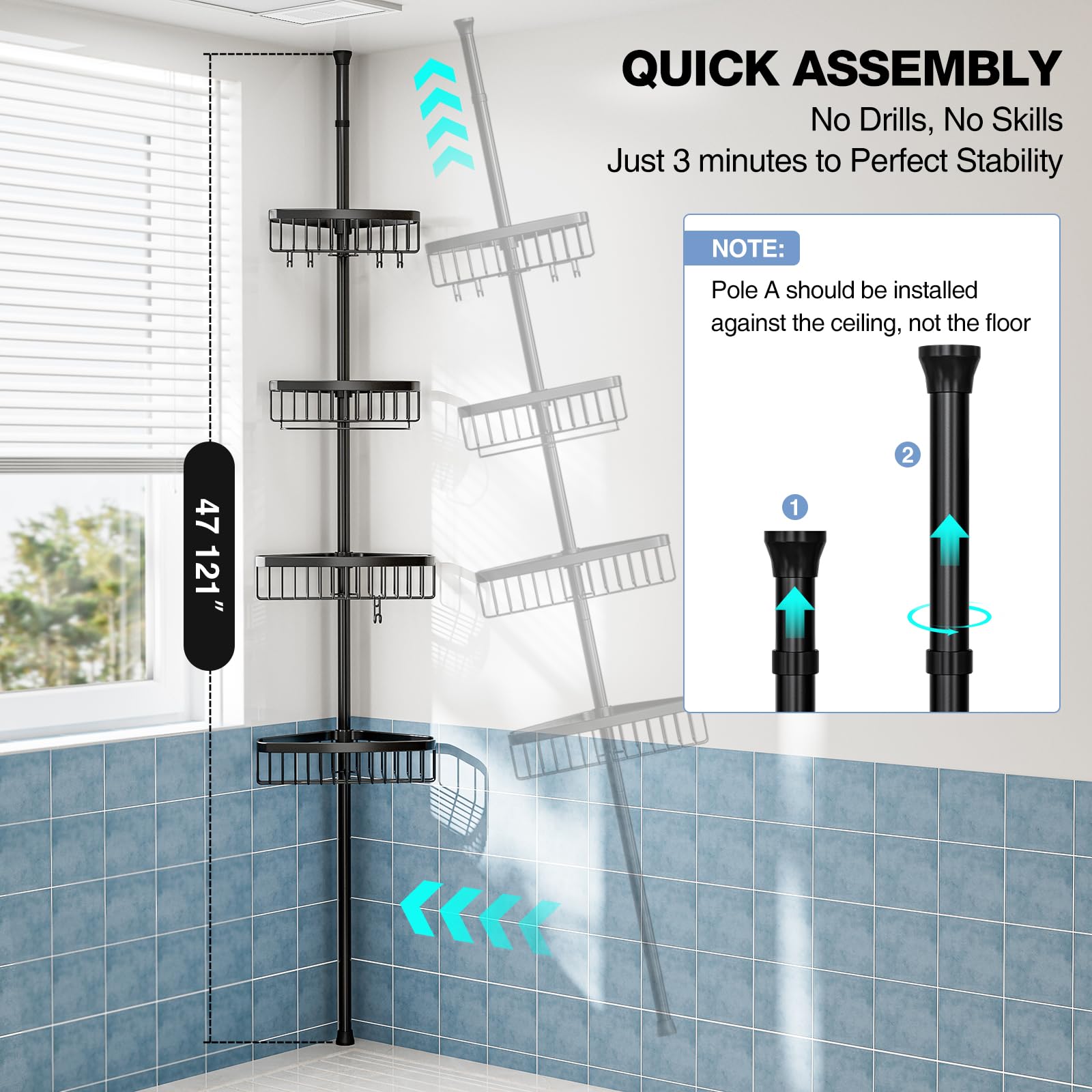 ESSEME Corner Shower Caddy hollow baskets ensure drainage and quick drying.