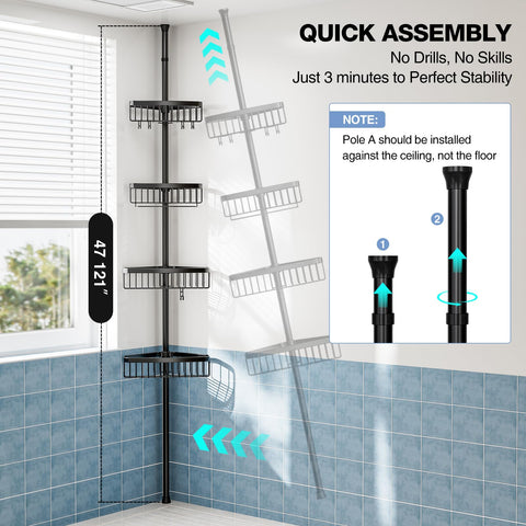ESSEME Corner Shower Caddy hollow baskets ensure drainage and quick drying.