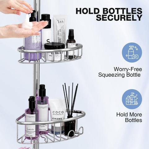 ESSEME corner shower caddy height-adjustable from 47 to 121 inches in a corner