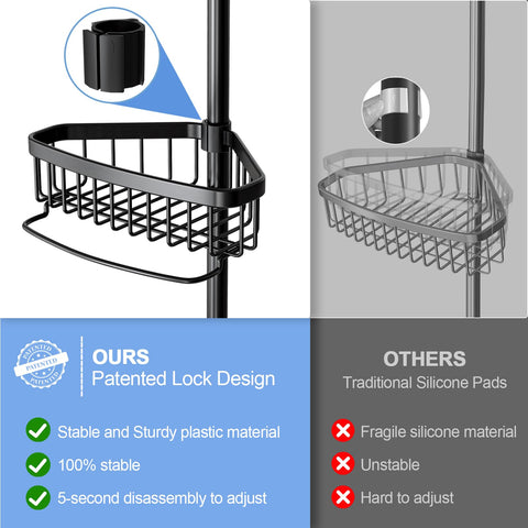 ESSEME Corner Shower Caddy hook section keeps razors and shower essentials organized.
