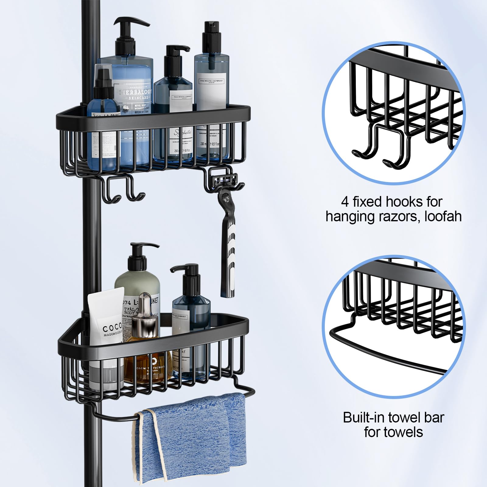 ESSEME Corner Shower Caddy lock design provides stable mounting in humid bathrooms.