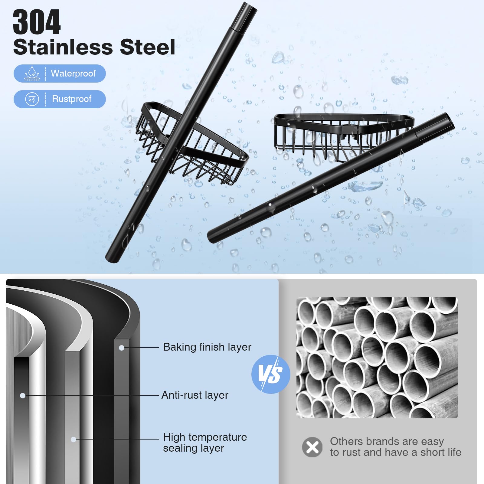 ESSEME Corner Shower Caddy rustproof stainless steel handles humidity.