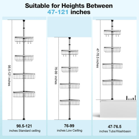 ESSEME tension pole shower rack enables quick height adjustment for small spaces