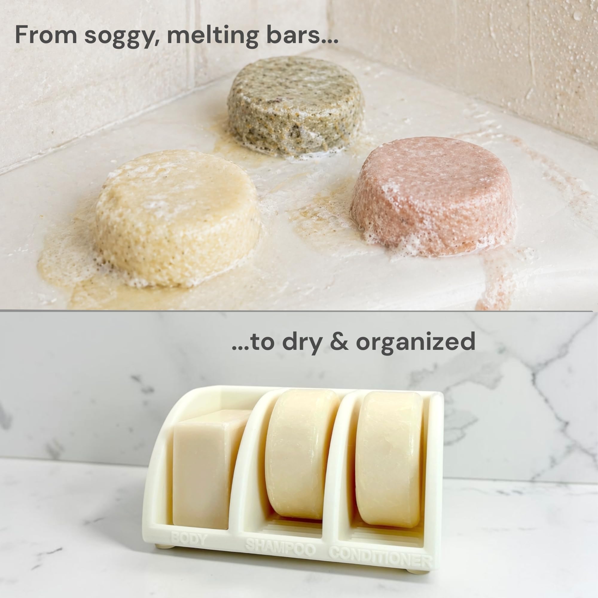 Essence and Abode Jade White 3-slot organizer top view shows drainage gaps.