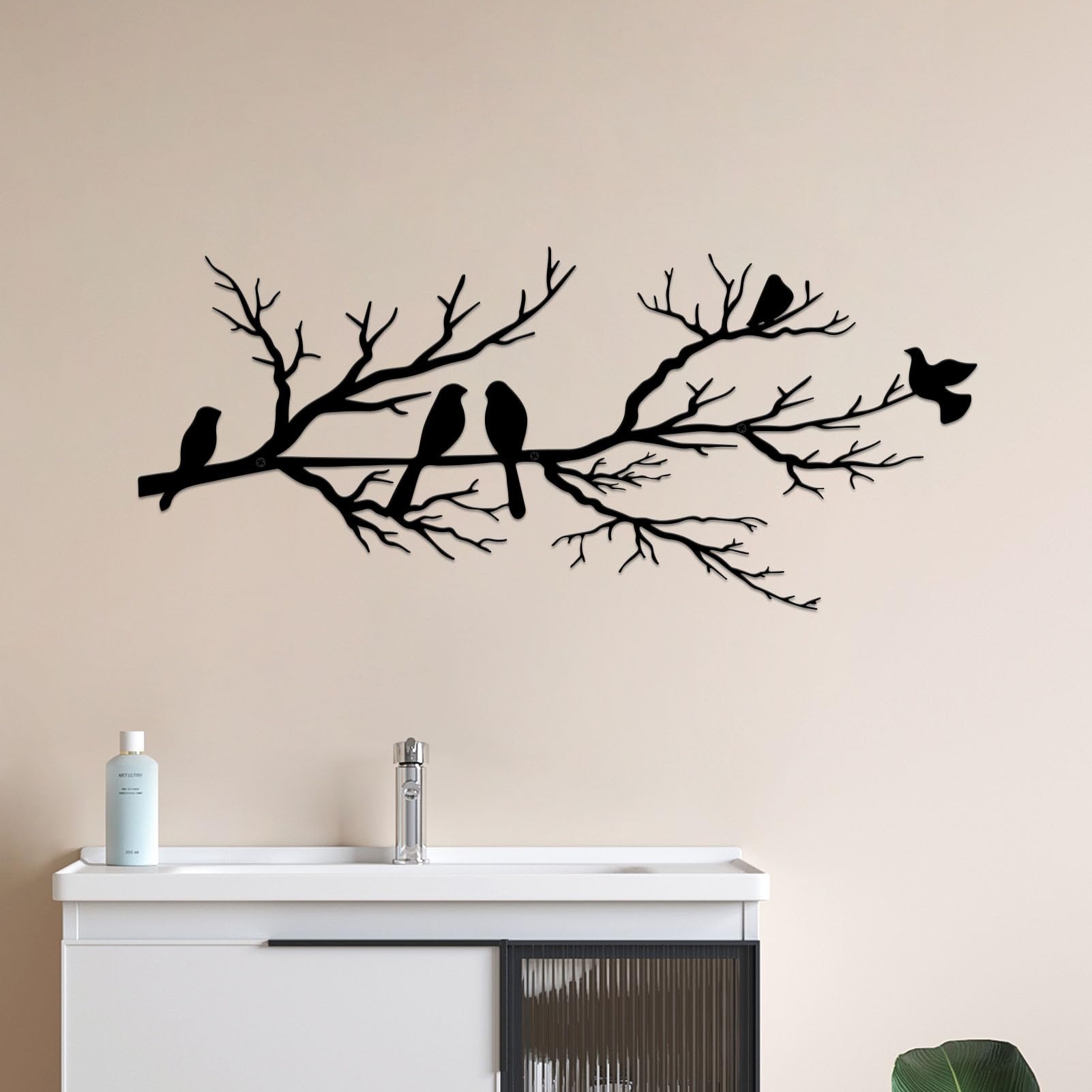 ESTART black leaves with birds wall decor adds visual interest to living rooms