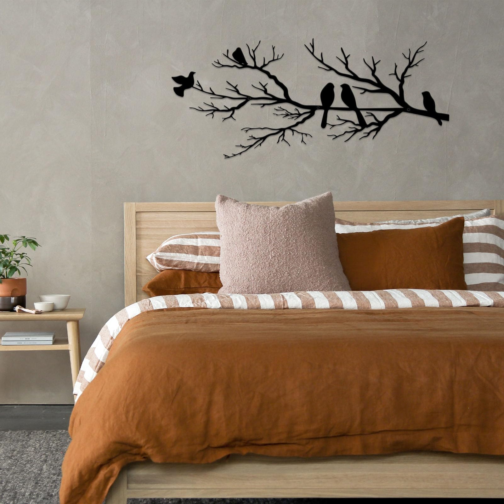 ESTART five-bird design on branch offers dynamic visual drama without clutter
