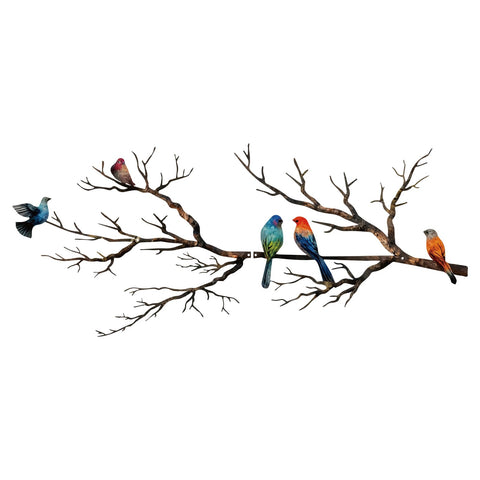 ESTART metal birds wall art on branch close-up for bright living room decor.
