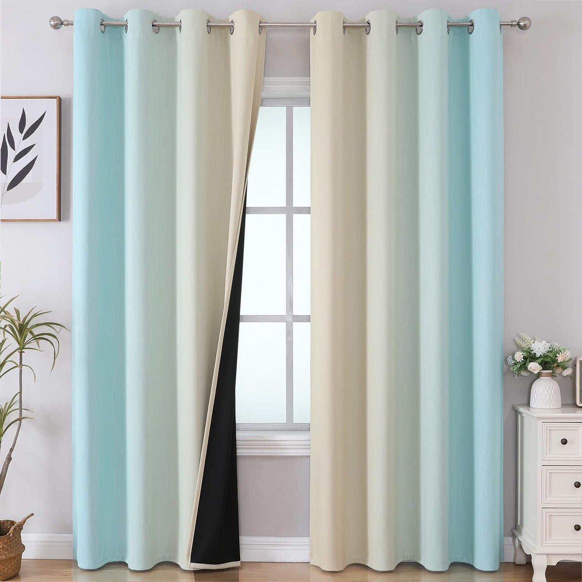 Estelar Textiler Aqua Beige gradient curtains panel setup for modern living spaces