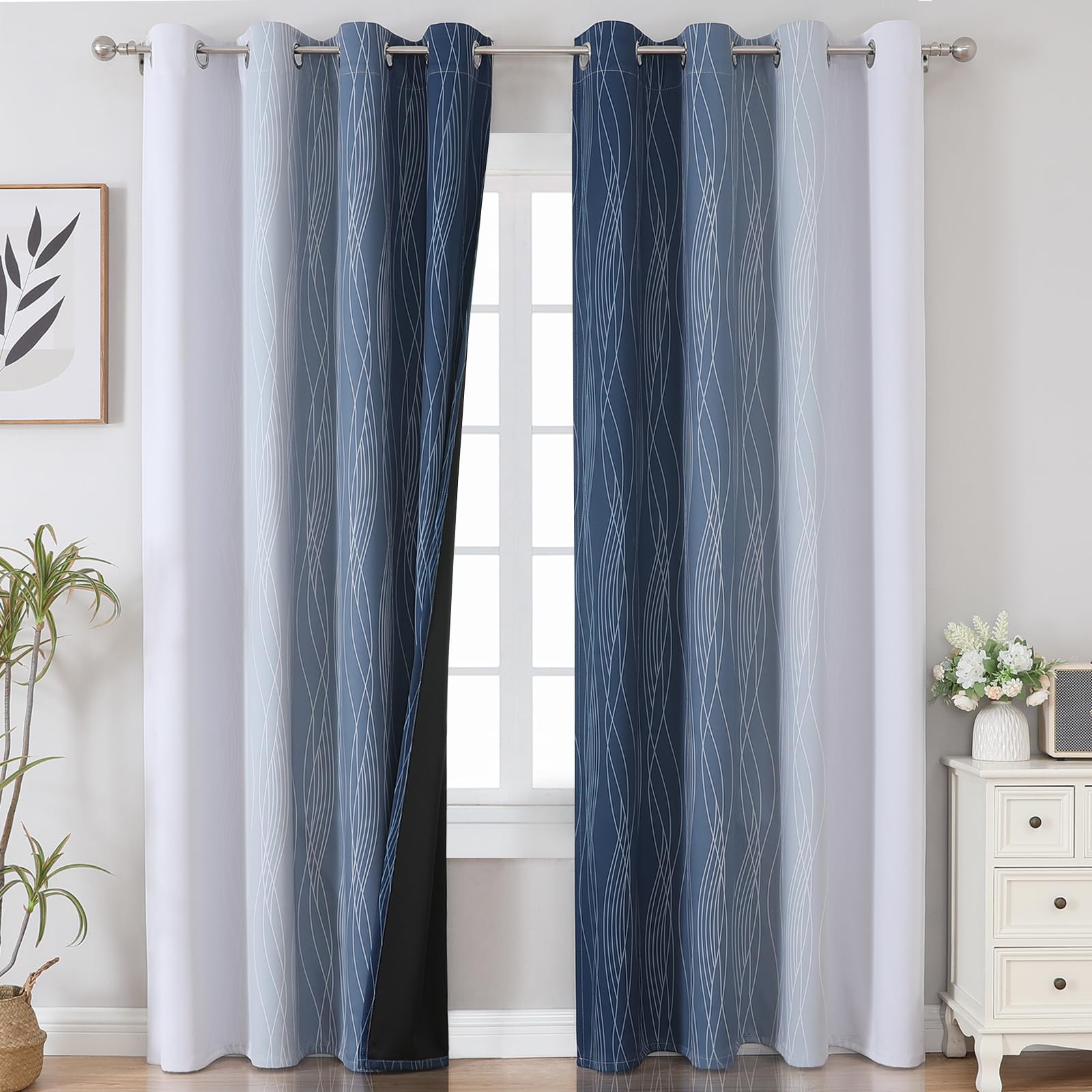 Estelar Textiler ombre curtains in grey-white offer privacy and room darkening.