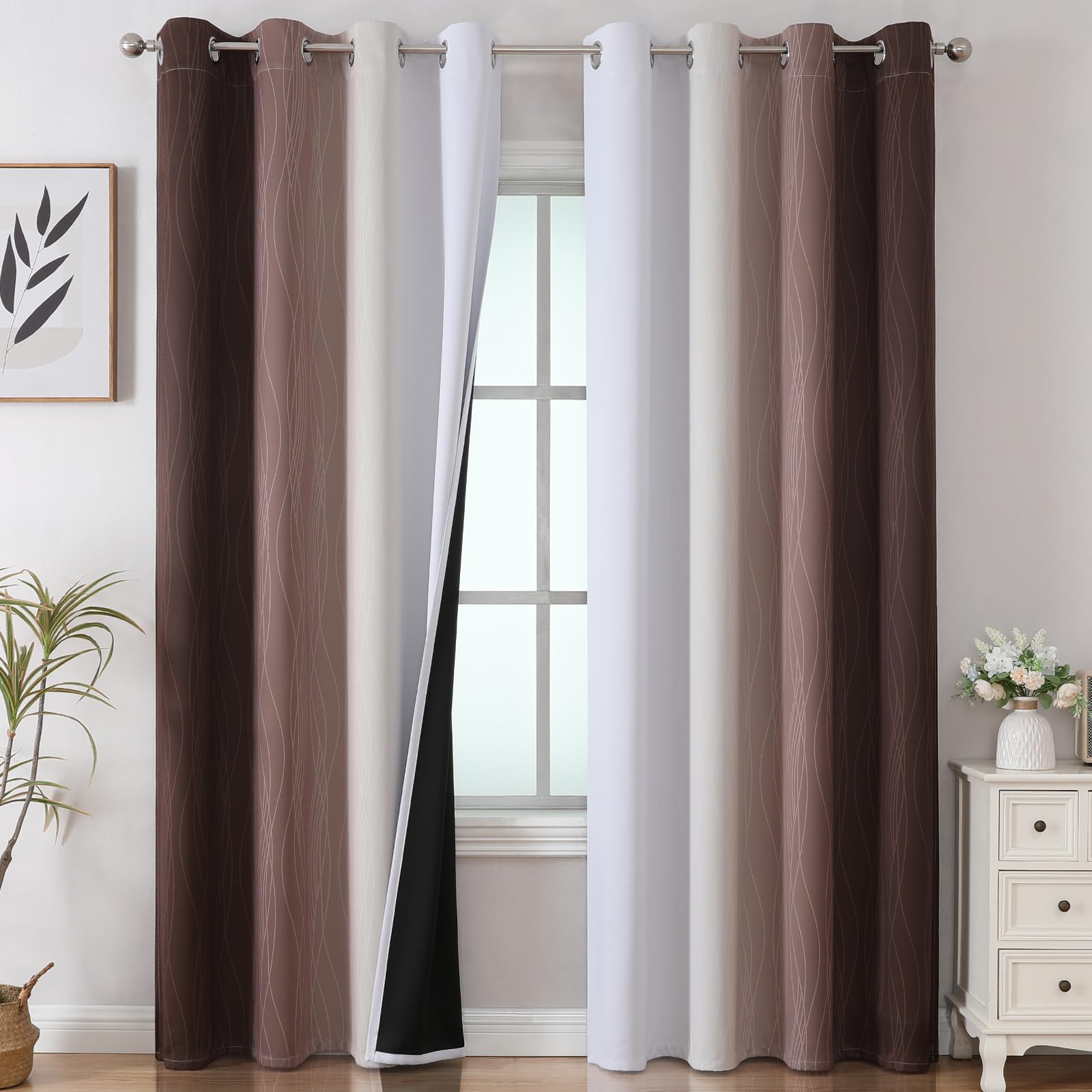 Estelar Textiler brown-grey ombre blackout curtains provide privacy with a soft gradient look.