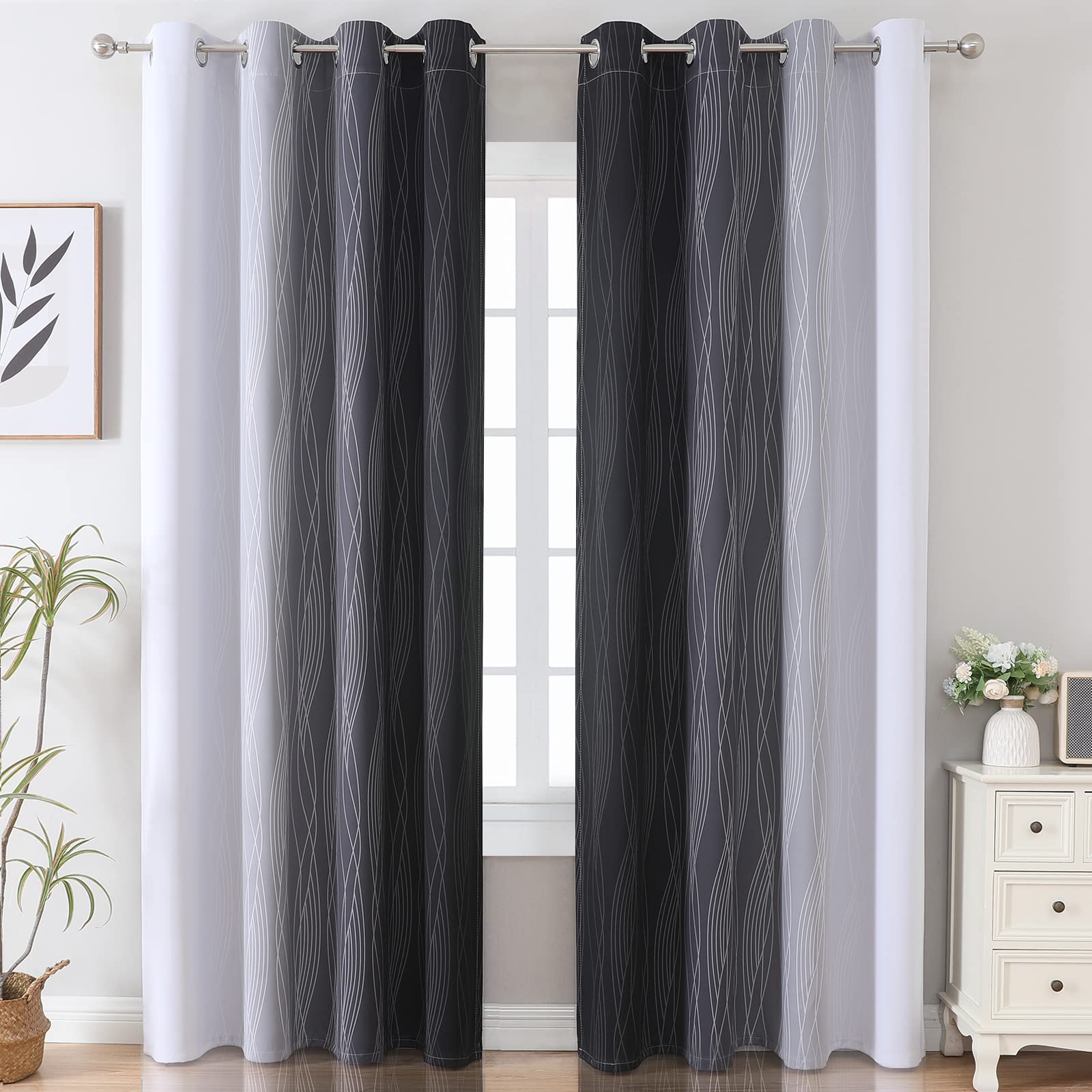 Estelar Textiler gradient wavy design blocks light while elevating room aesthetics.