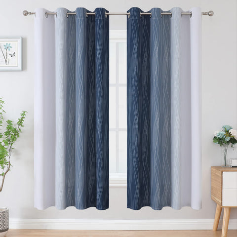 Estelar Textiler navy blue to grayish white gradient curtain showcasing two-tone ombre.