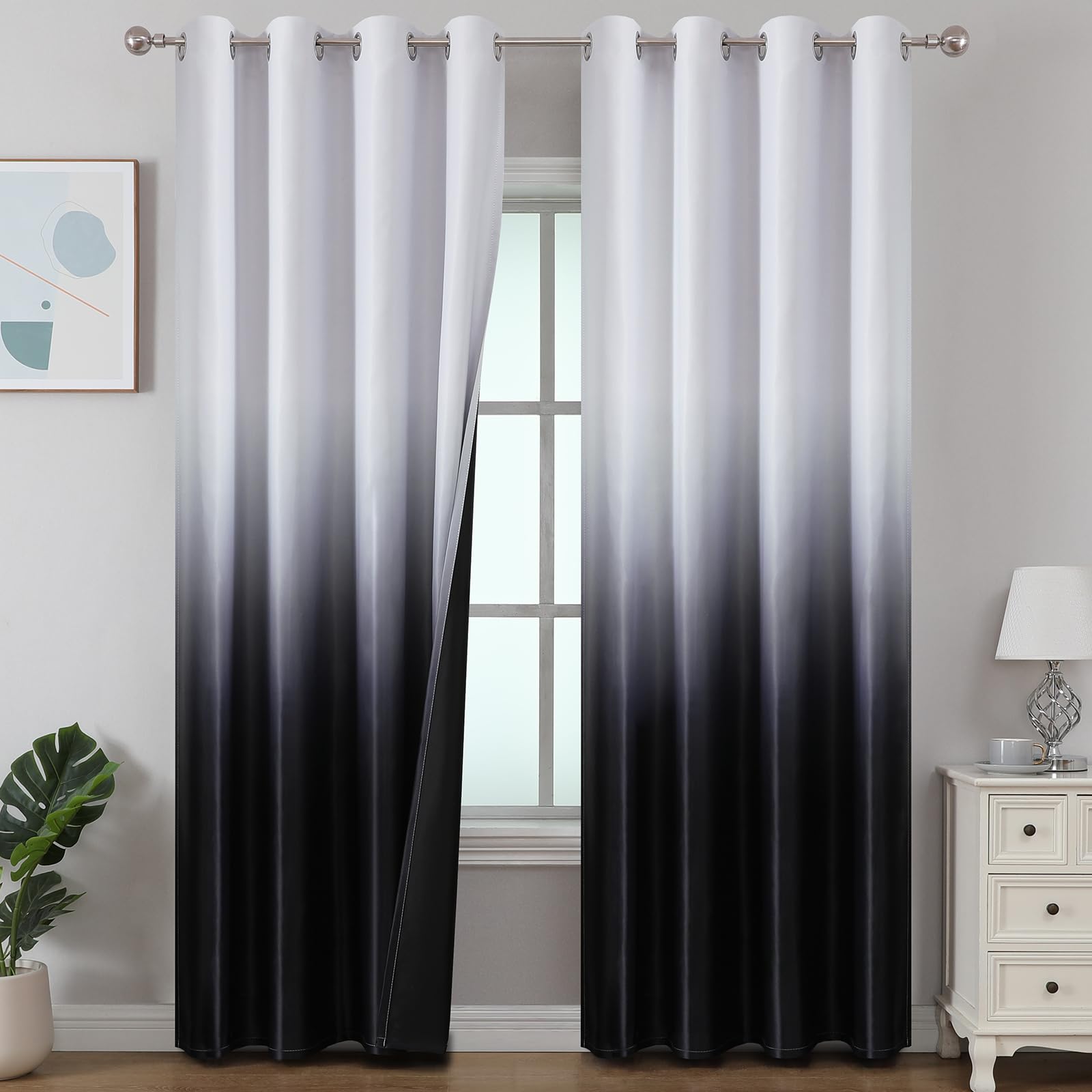 Estelar Textiler Ombre blackout curtains, panel 1, deep color block with light control.