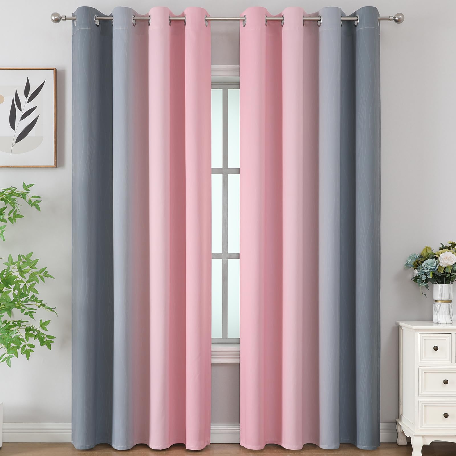 Estelar Textiler pink-grey ombre curtains 52x84 panel, two-panel set ready to hang.