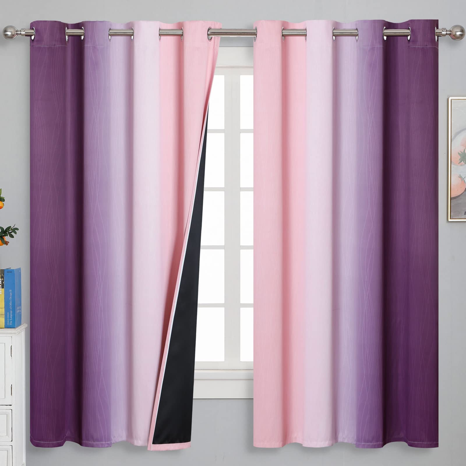 Estelar Textiler pink and purple ombre curtains with 52x63 panels for all-day blackout