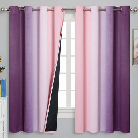 Estelar Textiler pink and purple ombre curtains with 52x63 panels for all-day blackout