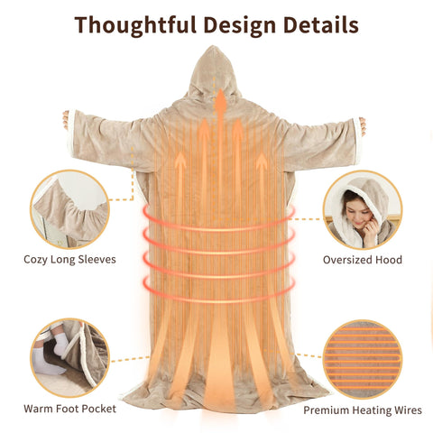 ESTINGO Wearable Electric Throw Blanket hooded design provides full warmth coverage for lounging