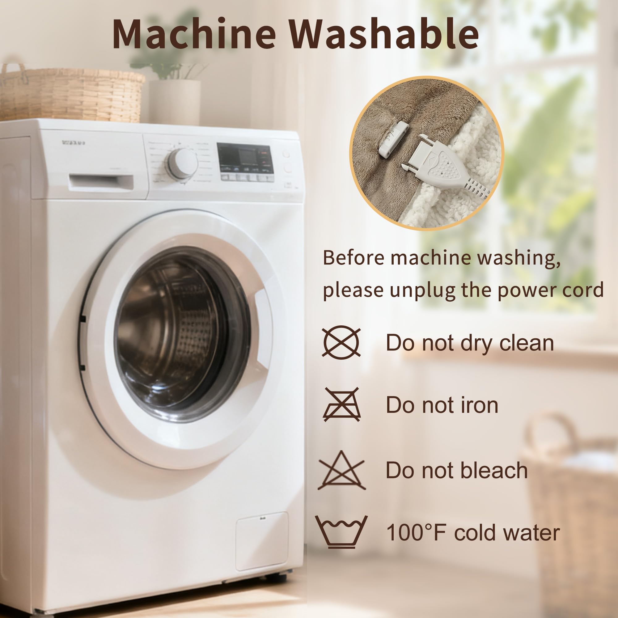 ESTINGO Wearable Electric Throw Blanket machine washable for easy care