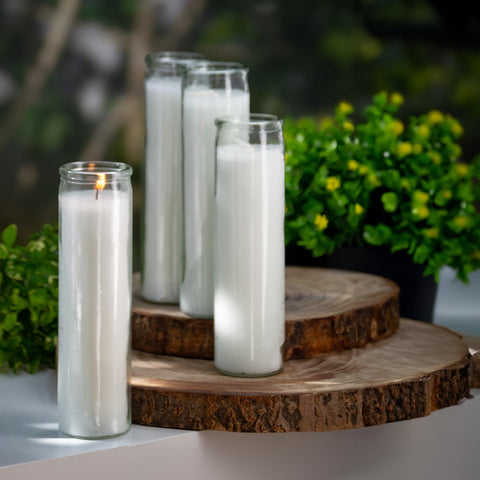 Estrella Blanca three-pack unscented prayer candles in clear glass jars
