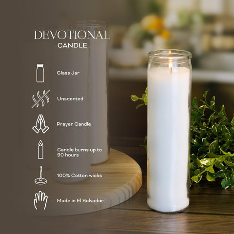 Estrella Blanca altar candle in white glass for daily devotion