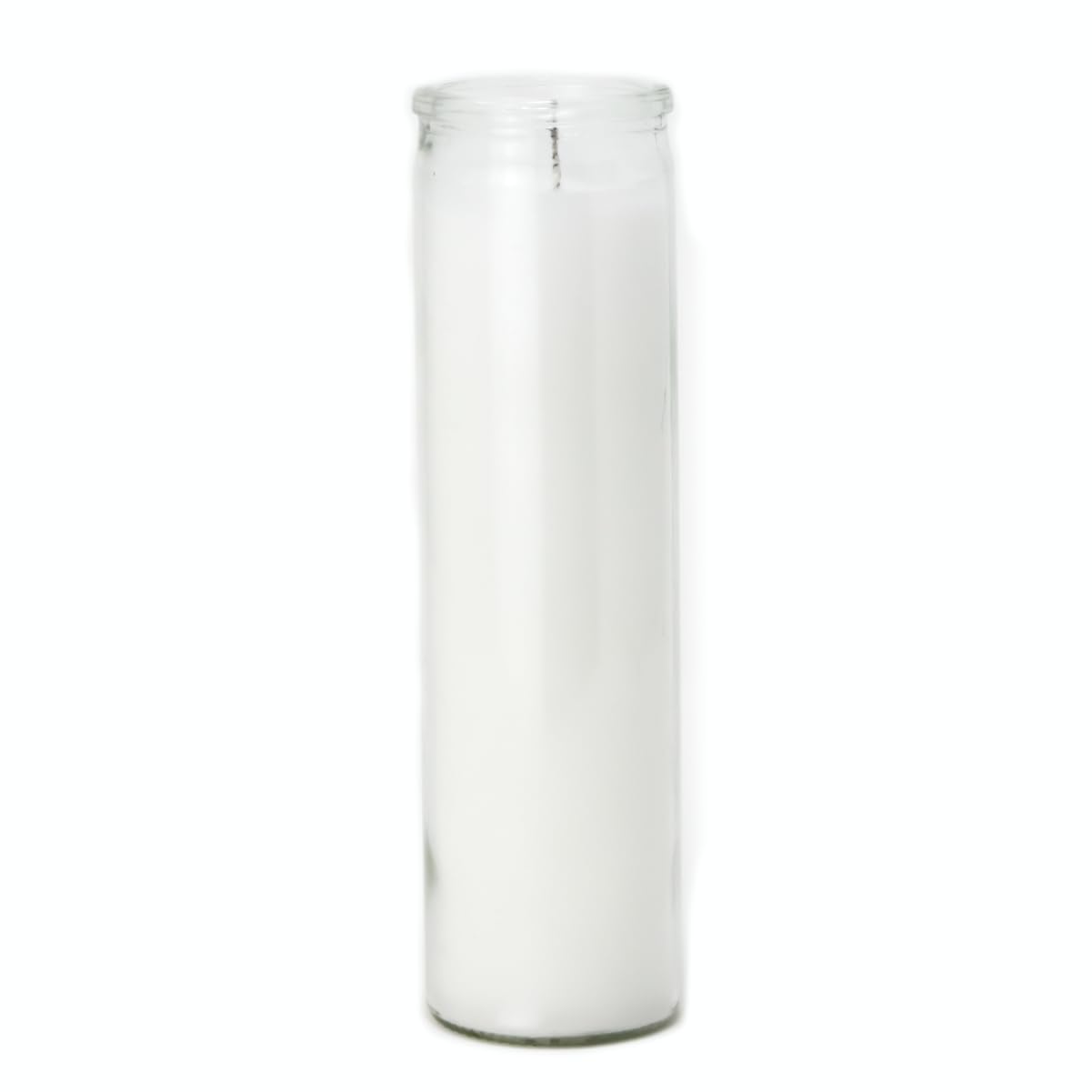 Estrella Blanca vigil candle in a clear container for calm worship sessions