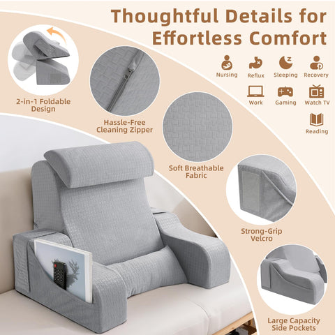 ESUERDO detachable armrests with pockets and Velcro for storage.