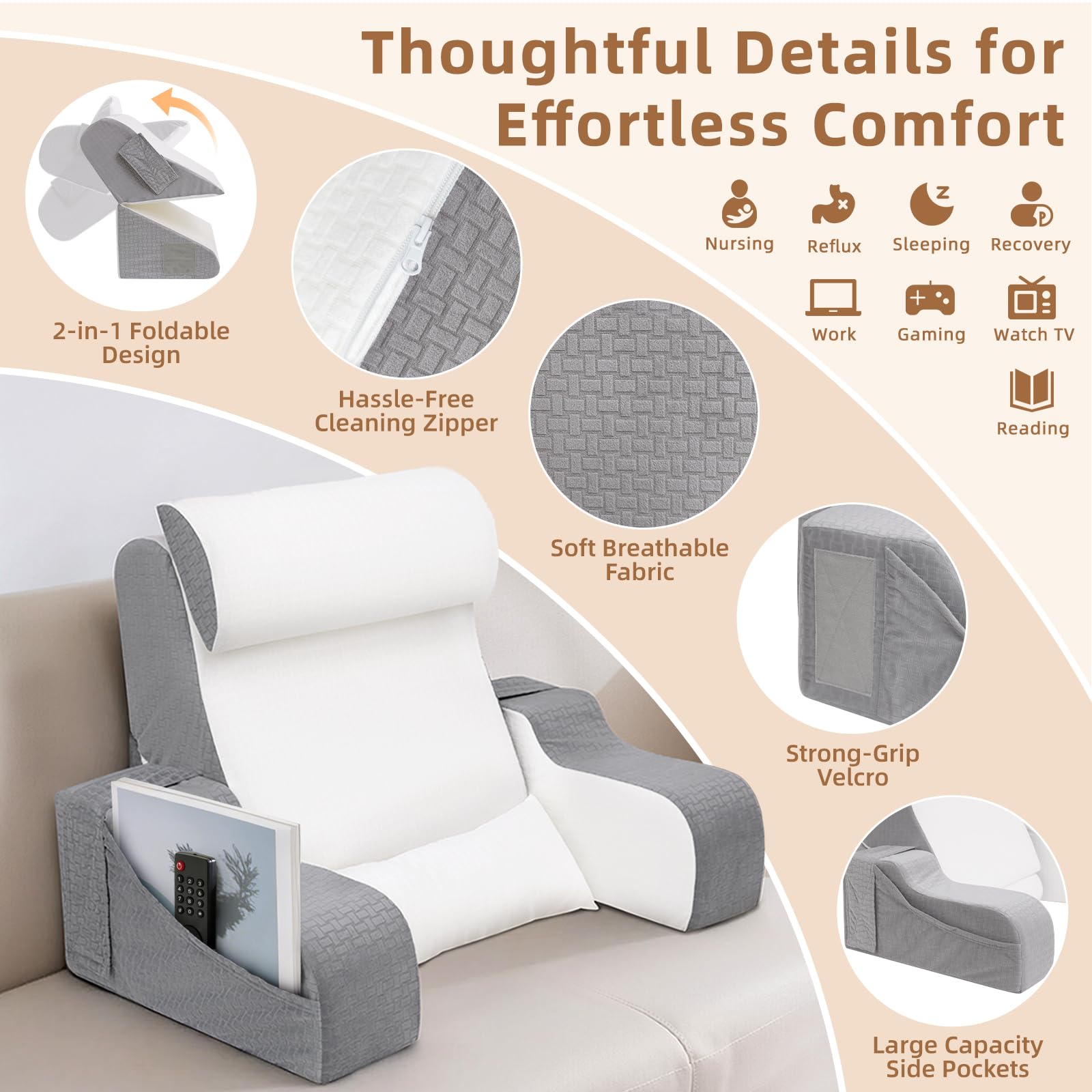 ESUERDO dual-height armrests with pockets for storage