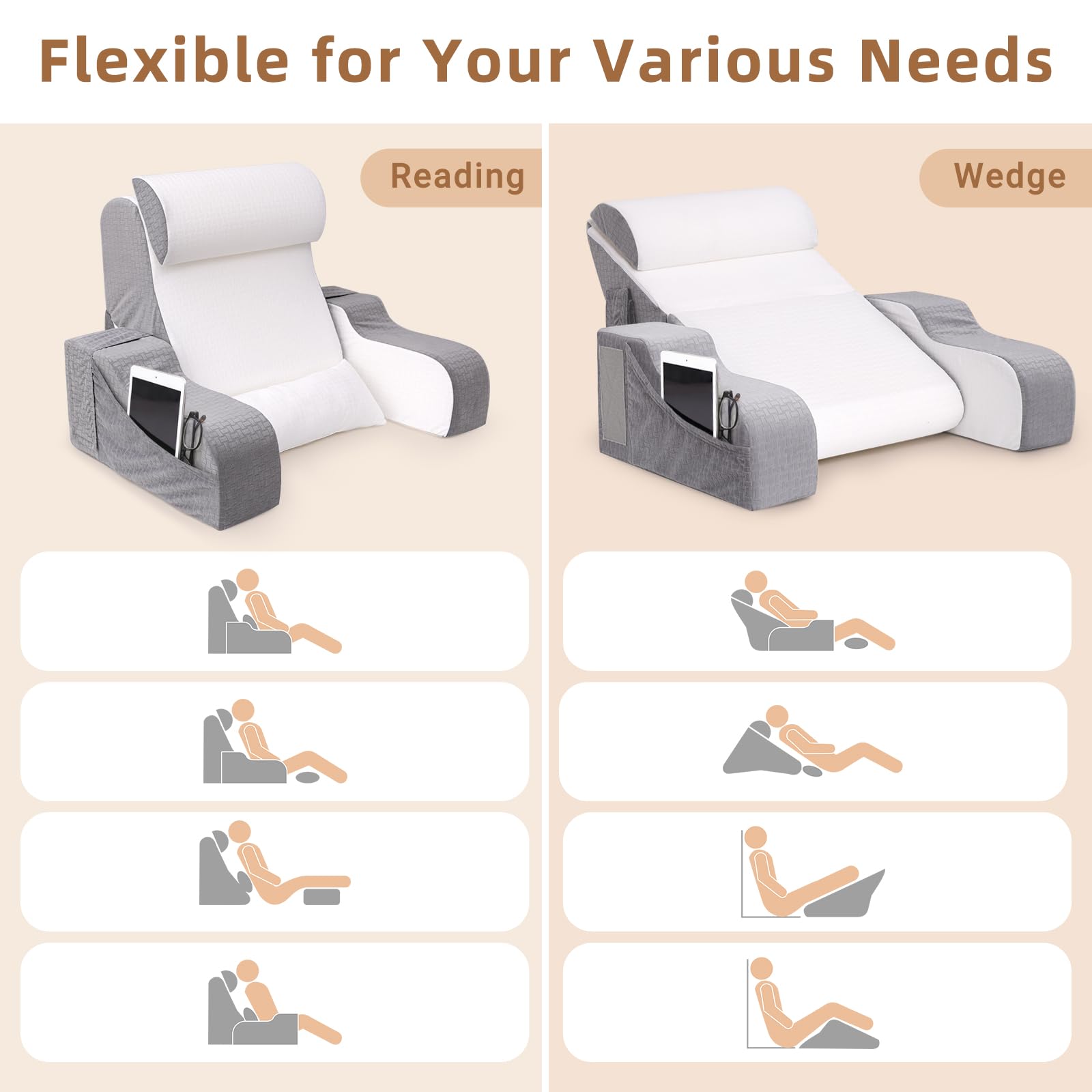 ESUERDO ergonomic reading pillow assembly ready for multiple activities