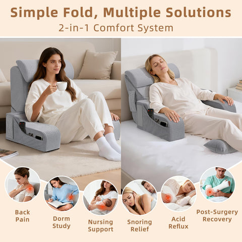 ESUERDO reading pillow converts to wedge for comfortable breathing and reclining.