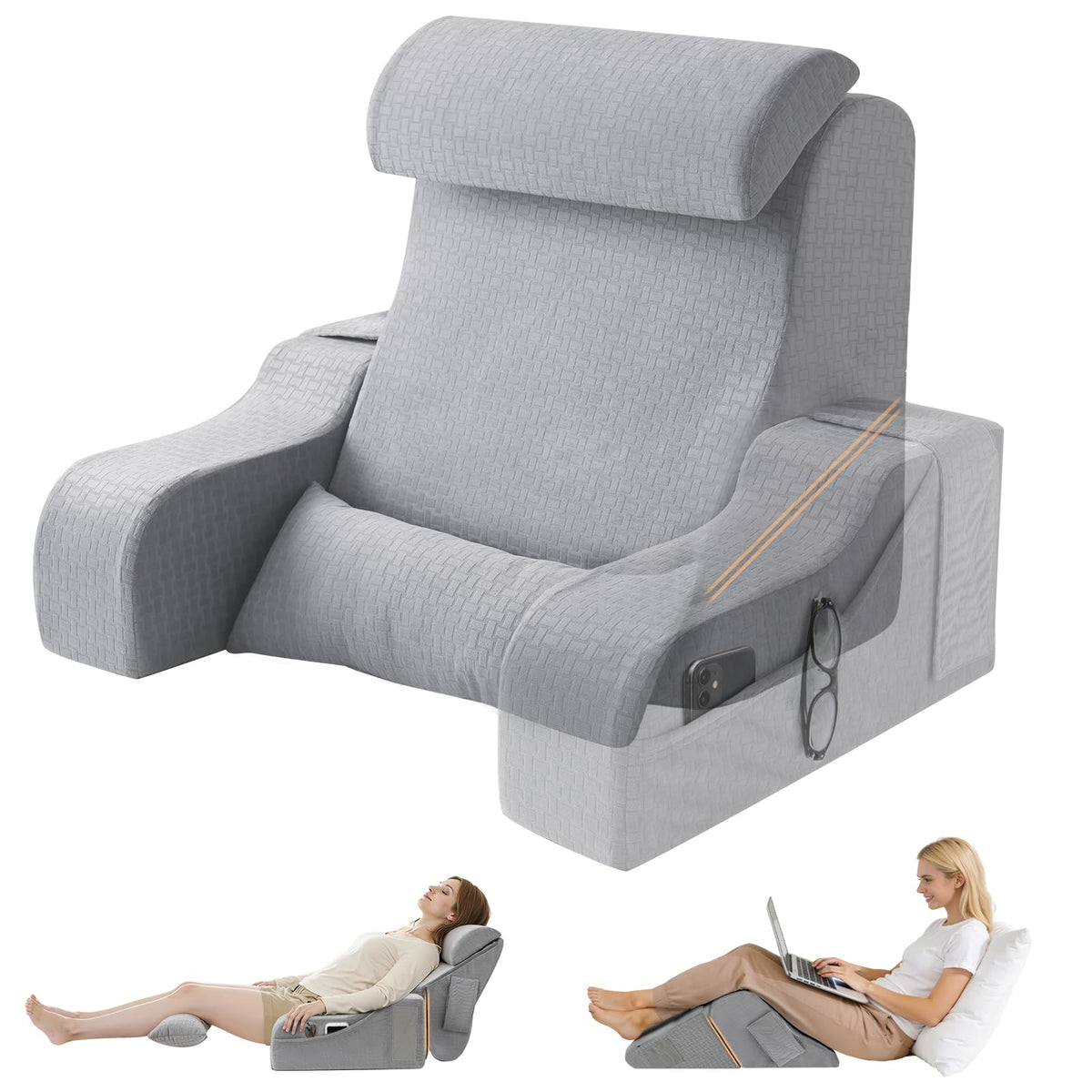 ESUERDO reading pillow folded setup supports better posture during bed reading.