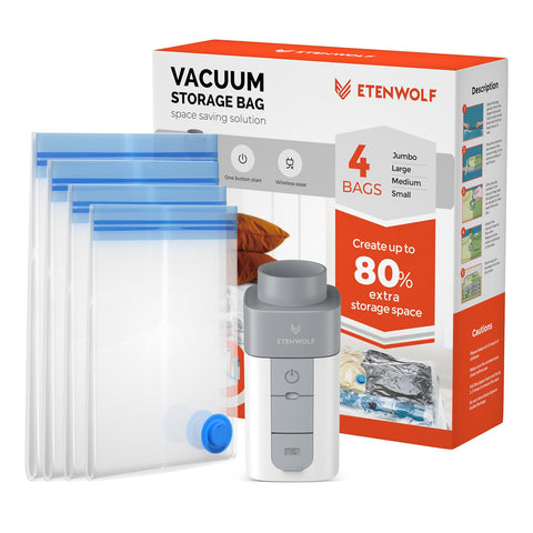ETENWOLF 4-pack vacuum storage bags shown for space-saving travel packing.